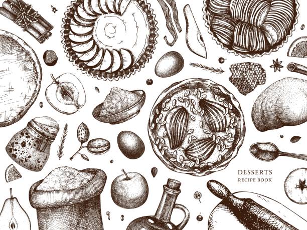 tatlılar pişirme süreci arka plan - crumble stock illustrations