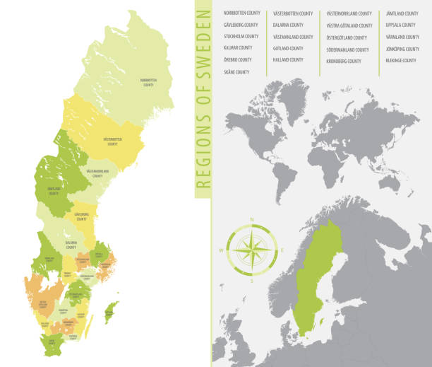 bildbanksillustrationer, clip art samt tecknat material och ikoner med detailed administrative divisions map sweden showing the location country on map of europe, color vector illustration - uppsala
