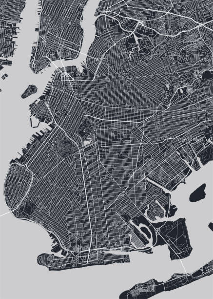 Detailed borough map of Brooklyn New York city, monochrome vector poster or postcard city street plan aerial view Detailed borough map of Brooklyn New York city, monochrome vector poster or postcard city street plan aerial view brooklyn new york stock illustrations