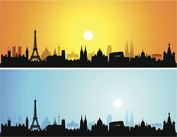 ilustrações de stock, clip art, desenhos animados e ícones de detalhada europa skyline (cada edifício está completa e amovível) - paris night
