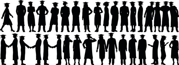 Detailed Graduate Silhouettes Graduates to a high level of detail. graduation silhouettes stock illustrations