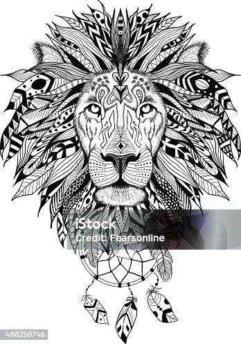 istock Detailed Lion in aztec style 488250746