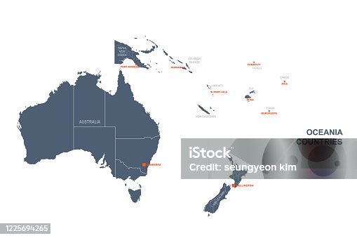 istock detailed oceania countries map. oceania country vector map. 1225694265
