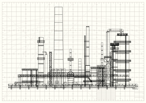 Detailed oil refinery blueprint