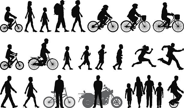 Detailed People Moving People moving silhouettes. cycling silhouettes stock illustrations