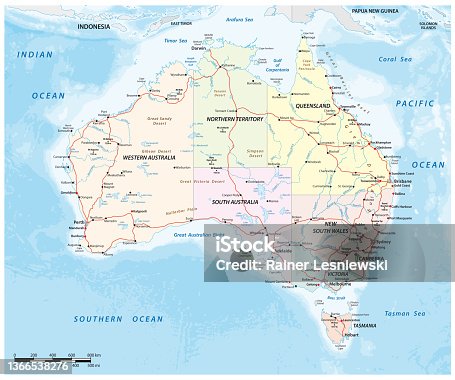 istock detailed vector map of the Australian continent 1366538276
