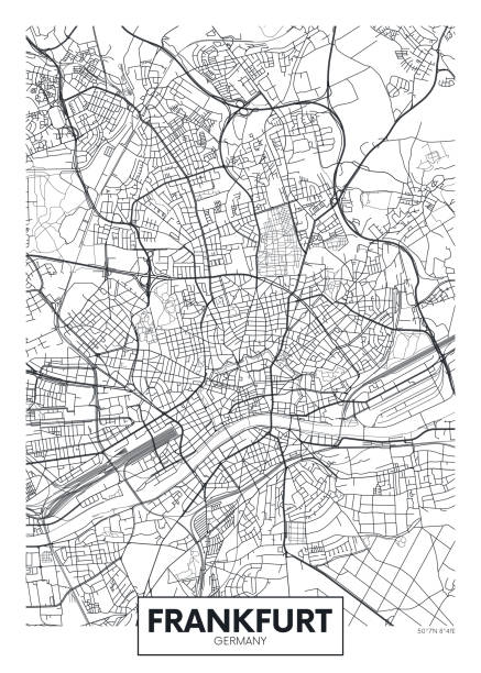 detaylı vektör poster şehir haritası frankfurt - frankfurt stock illustrations