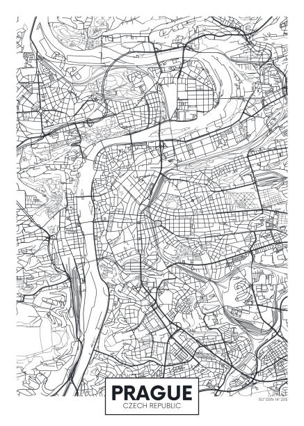 Detailed vector poster city map Prague Detailed vector poster city map Prague detailed plan of the city, rivers and streets prague art stock illustrations