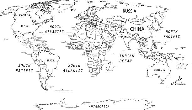 2 623 world map black and white illustrations clip art istock