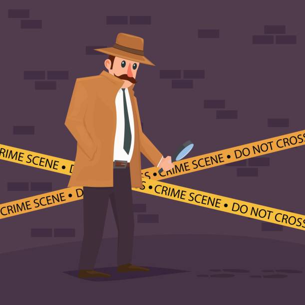 ilustraciones, imágenes clip art, dibujos animados e iconos de stock de detective en la escena del crimen - crime scene