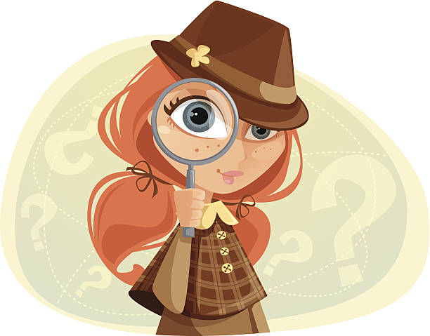 Detective Girl Illustration of a young girl with magnifying glass. Girl and background are grouped layered separately. eye clipart stock illustrations