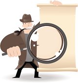 Vector illustration – Detective Holding A Magnifier And Showing Something. 