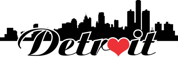 Detroit Skyline Love vector art illustration
