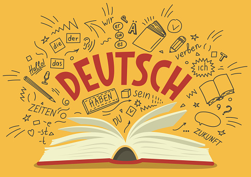 Deutsch. Translation: "German". German language hand drawn doodles and lettering.