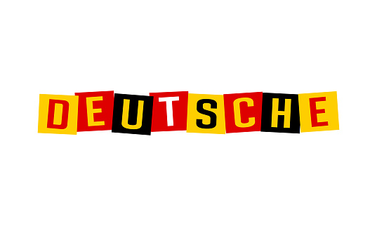 deutsche - german written in national language, characters in irregular squares painted in germany flag colors