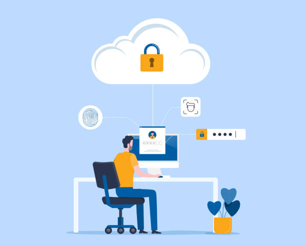 Developers are developing cloud data protection systems and flat vector design Cloud security concept vector art illustration