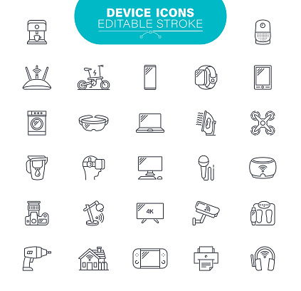 Device Icons. Set contains such icon as Computer Equipment, Laptop, Smartphone