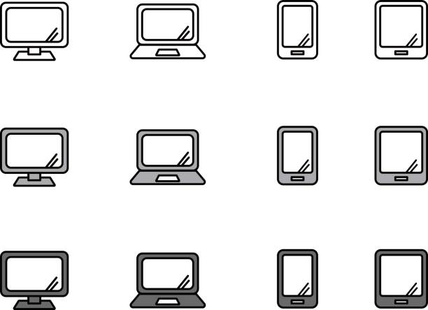 デバイス アイコン。スマートフォン、タブレット、ラップトップ、デスクトップコンピュータ - pc点のイラスト素材／クリップアート素材／マンガ素材／アイコン素材