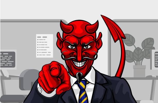 illustrazioni stock, clip art, cartoni animati e icone di tendenza di devil evil uomo d'affari in abito puntamento - sinner