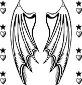 Vector illustration of devil's wings isolated on white background, vector illustration. T-shirt design