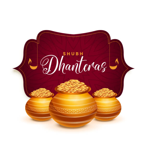 dhanteras festival greeting card with golden pot dhanteras festival greeting card with golden pot dhanteras stock illustrations