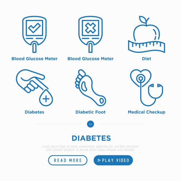 Diabetes thin line icons set: blood test, glucometer, glucose level, diabetic foot, diet, medical checkup. Pixel perfect, editable stroke. Vector illustration. Diabetes thin line icons set: blood test, glucometer, glucose level, diabetic foot, diet, medical checkup. Pixel perfect, editable stroke. Vector illustration. diabetic foot stock illustrations