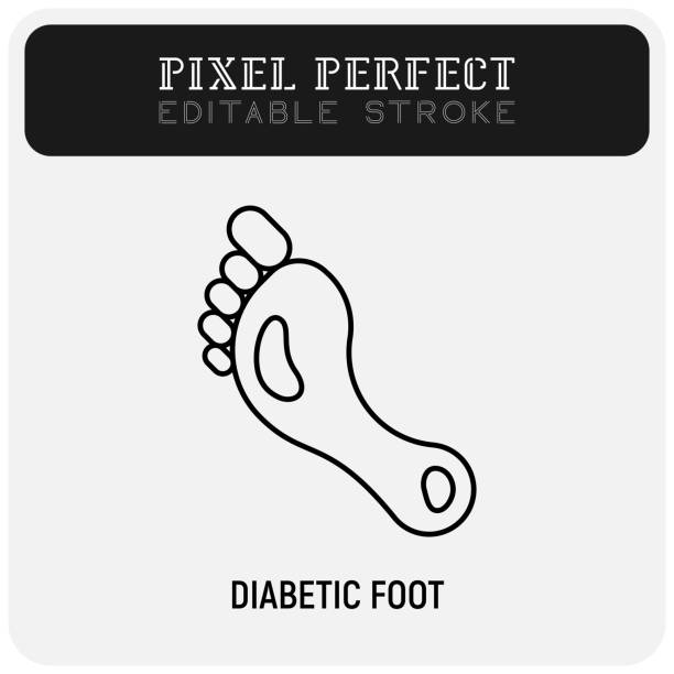 Diabetic foot thin line icon. Open sores on the feet. Pixel perfect, editable stroke. Vector illustration. Diabetic foot thin line icon. Open sores on the feet. Pixel perfect, editable stroke. Vector illustration. diabetic foot stock illustrations