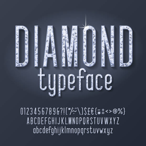 Diamond alphabet font. Luxury crystal letters, numbers and punctuations. Uppercase and lowercase. vector art illustration