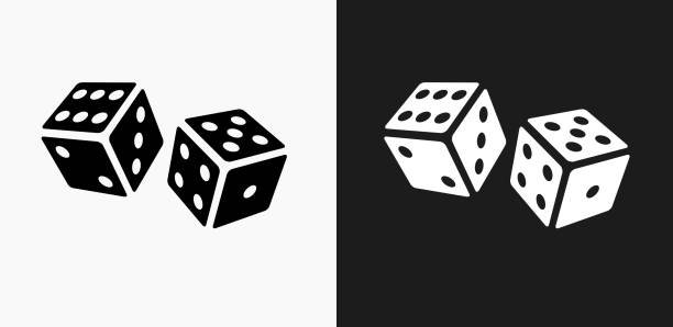 Dice Icon on Black and White Vector Backgrounds Dice Icon on Black and White Vector Backgrounds. This vector illustration includes two variations of the icon one in black on a light background on the left and another version in white on a dark background positioned on the right. The vector icon is simple yet elegant and can be used in a variety of ways including website or mobile application icon. This royalty free image is 100% vector based and all design elements can be scaled to any size. dice stock illustrations