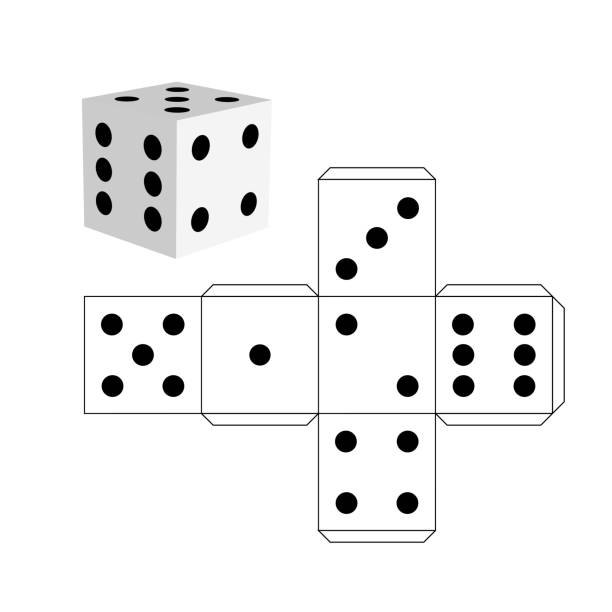 Dice template - model of a white cube Dice template - model of a white cube to make a three-dimensional handicraft work out of it. Isolated vector illustration on white background. dice stock illustrations
