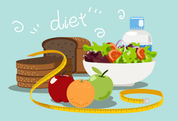 ilustraciones, imágenes clip art, dibujos animados e iconos de stock de comida de dieta para bajar de peso. - healthy dinner