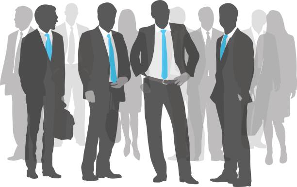 Different Business Teams Silhouette vector illustration of a group of business men standing board of directors stock illustrations