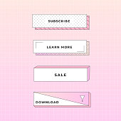 Vector set of different buttons. Templates, banners. Pastel pink and peach color gradient background.