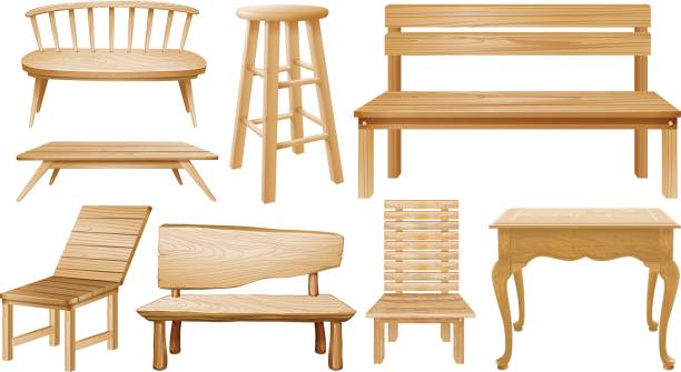 ilustrações, clipart, desenhos animados e ícones de projetos diferentes de cadeiras de madeira - bancada de madeira branca