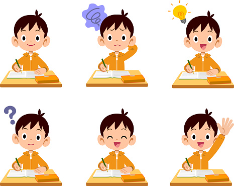 6 different facial expressions and gestures for boys taking classes