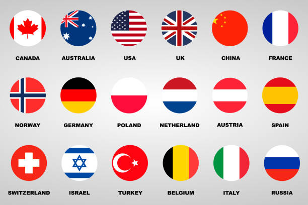 18 different flags countries set 18 different flags countries set in circle israel stock illustrations