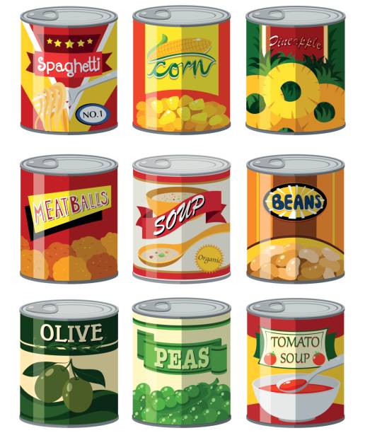 Different types of food in can Different types of food in can illustration pasta clipart stock illustrations