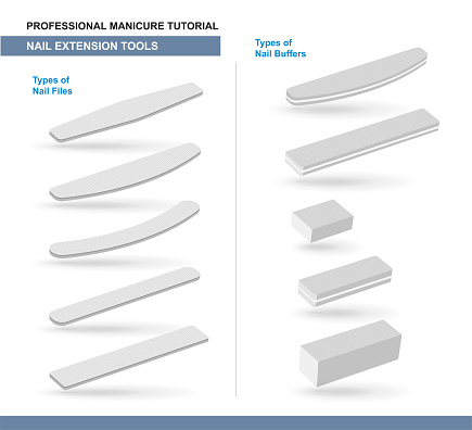 Different Types of Nail Files and Nail Buffers. Manicure and Pedicure Care Tools. Vector Illustration