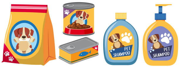 ilustrações, clipart, desenhos animados e ícones de diferentes tipos de produtos para cão - ração