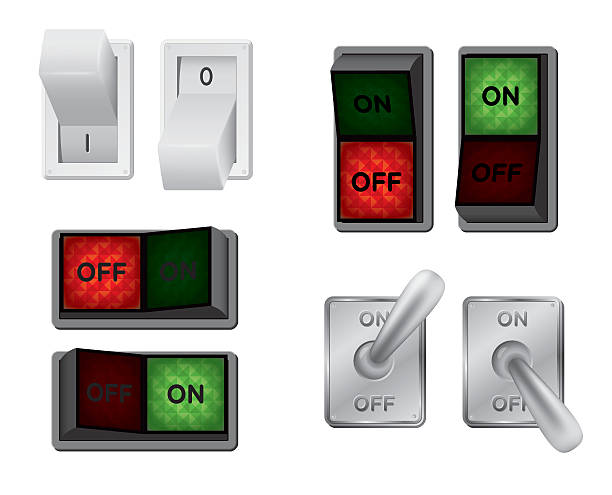 Different types of switches illustrated Four types of switches in on and off positions. switch stock illustrations