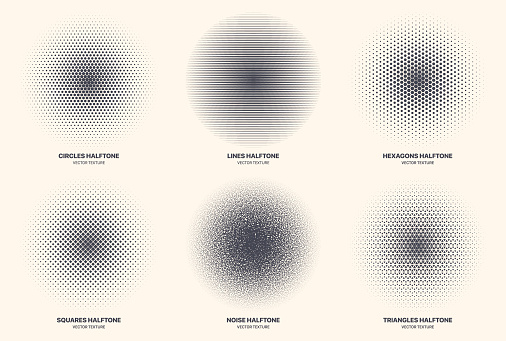 Different Variations Halftone Textures Set Vector Abstract Circular Pattern