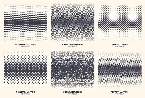 Different Variations Modern Half Tone Patterns Vector Geometric Isolated Textures Set