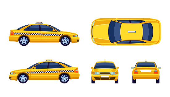 Different views of taxi yellow car