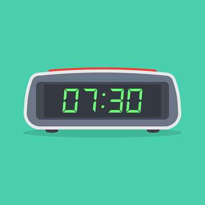 Digital alarm clock. Electronic watch alarm clock. Vector Illustration isolated on white background
