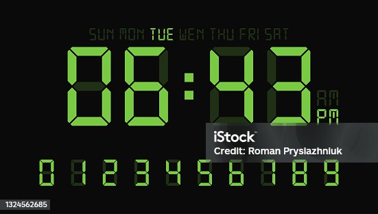 istock Digital clock number set or calculator electronic numbers. Vector 1324562685
