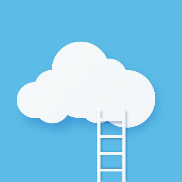 ilustrações de stock, clip art, desenhos animados e ícones de digital cloud computing technology with staircase - cloud