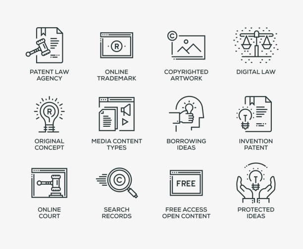 Digital Law Icon Set - Line Series  intellectual property stock illustrations