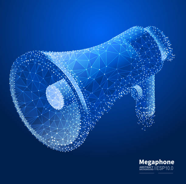Digital marketing and network publicity, vector abstract low polygon dot lines connected megaphone background vector art illustration