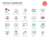 Digital Marketing Flat Icon Set with Editable Stroke and Pixel Perfect.