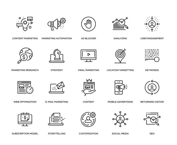Digital Marketing Icon Set Digital Marketing Icon Set - Thin Line Series contented emotion stock illustrations